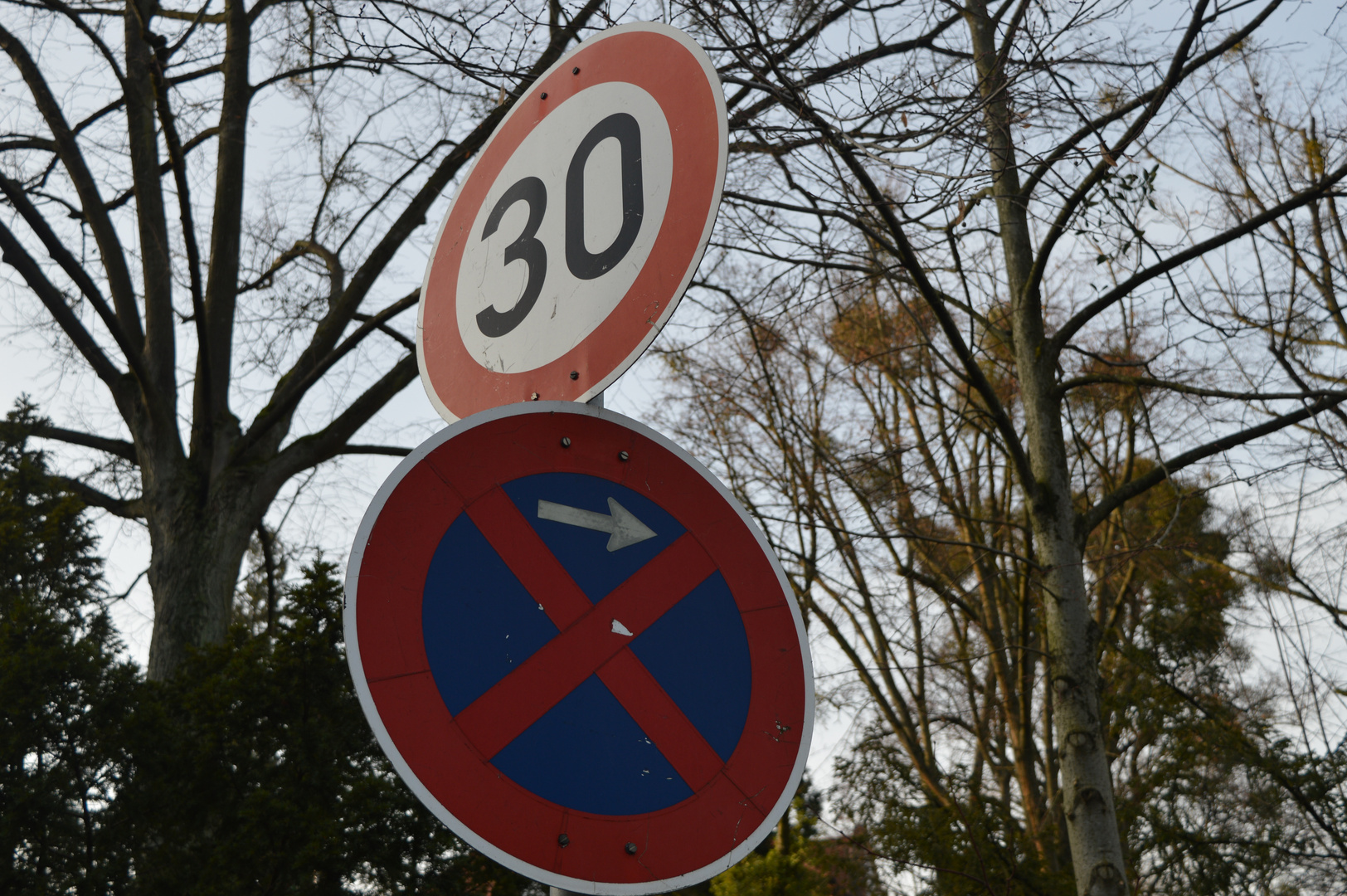 Straßenschilder: Parkverbot und 30 Zone