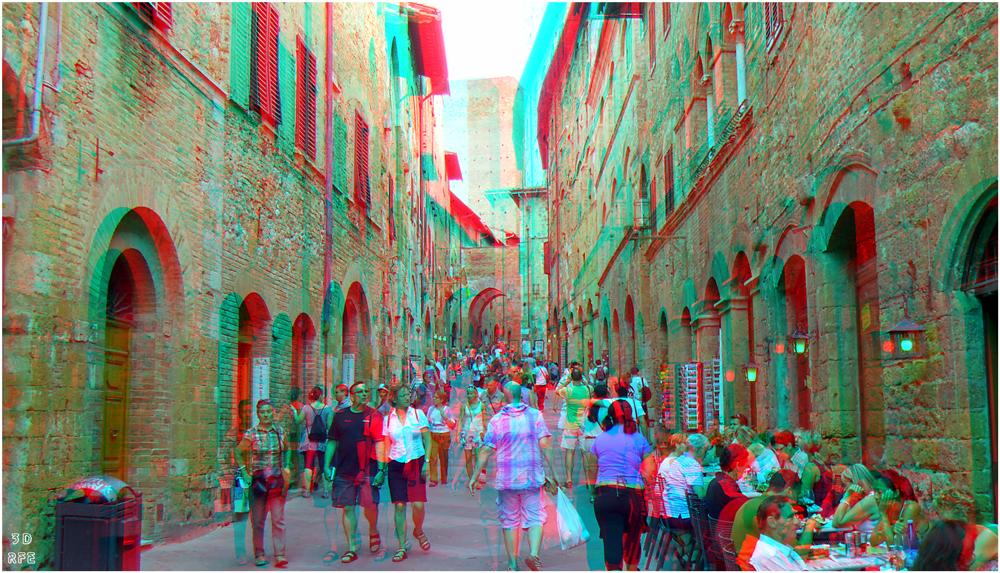 Straßenszene in San Gimignano, Toscana (3D+MPO-Link)