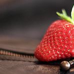 Strawberry on leather jacket