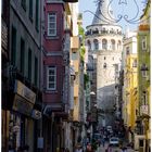 Street in Beyoglu with the Galata Tower, Istanbul