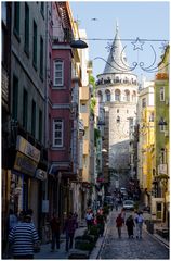 Street in Beyoglu with the Galata Tower, Istanbul