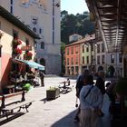 Street in Ribadesella with the church