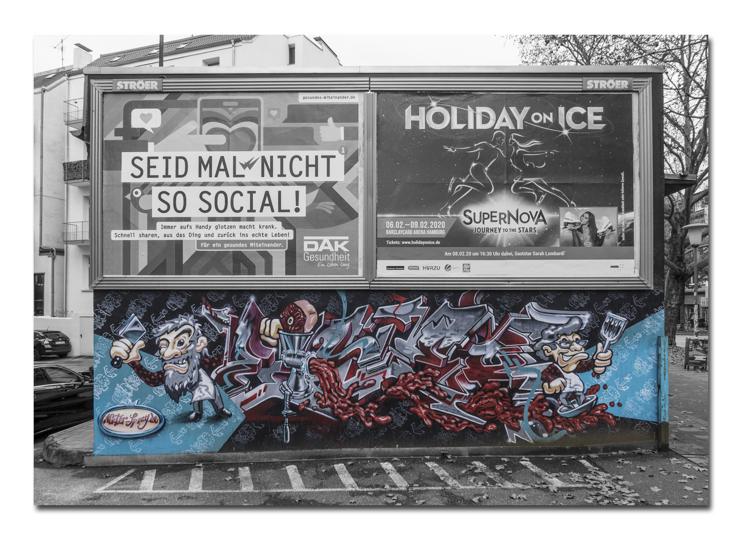 Streetart + Graffiti in HH: Werbung am Burgerladen