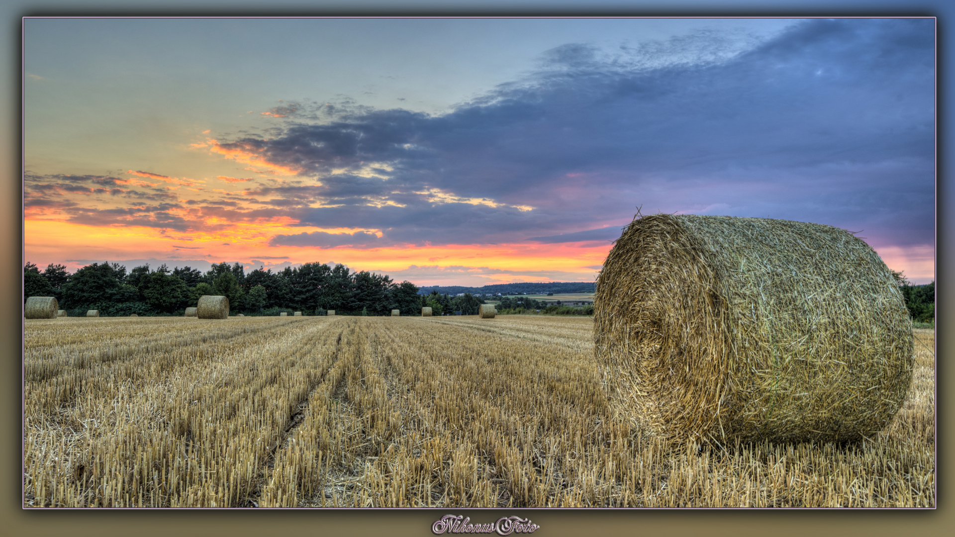 Strohrollen im Sonnenuntergang