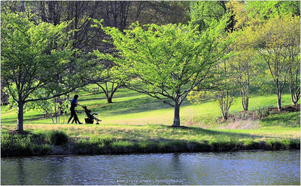 Stroller-ing by Lake Caroline in Golden Hour - A Meadowlark Moment