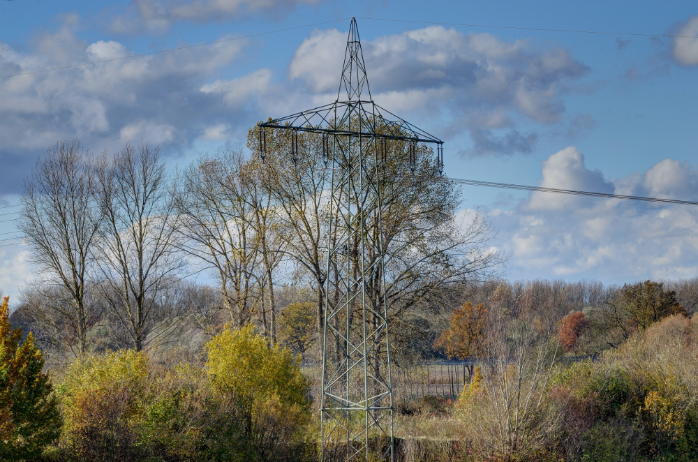 Strommast im Herbst