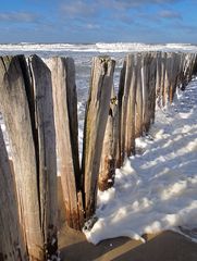 Stürmisches, aber sonniges Wetter am Nordseestrand bei Domburg, Provinz Zeeland (NL)