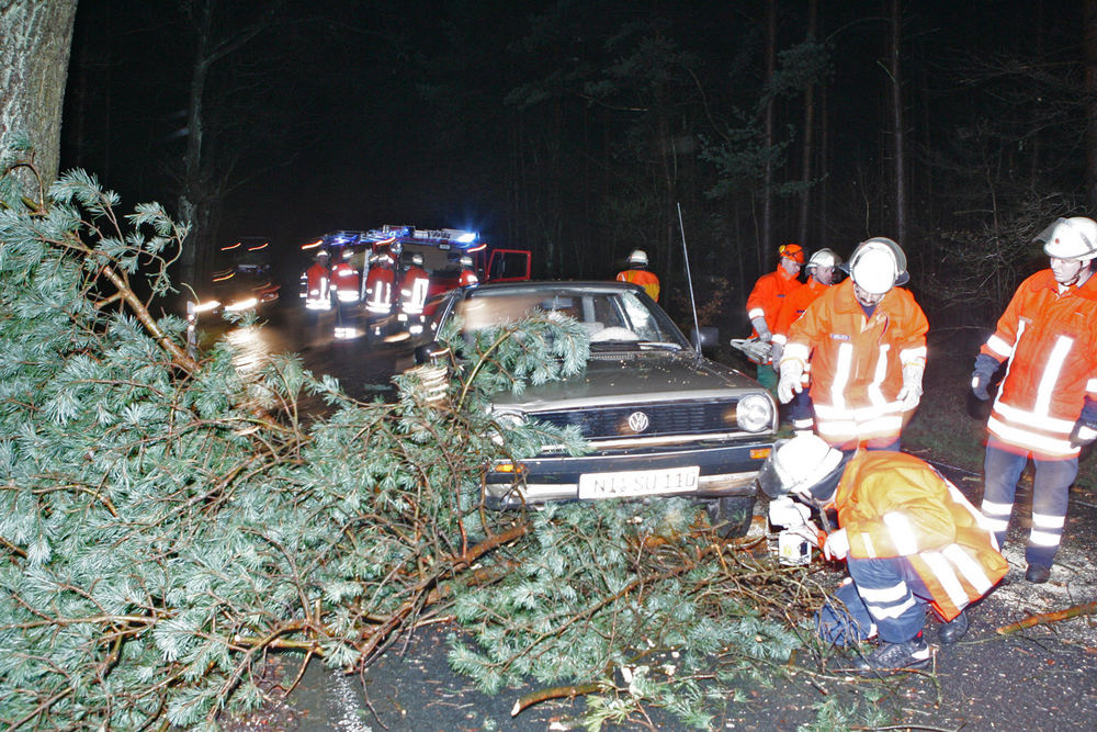 Sturm: Auto auf Baum ist mal was anderes, ...