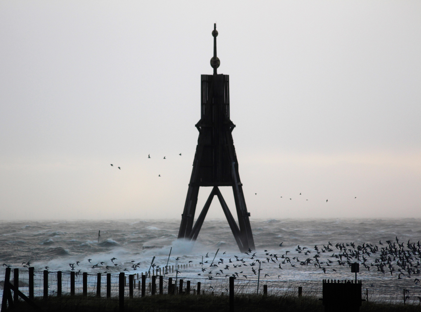 Sturmflut in Cuxhaven an der Kugelbarke