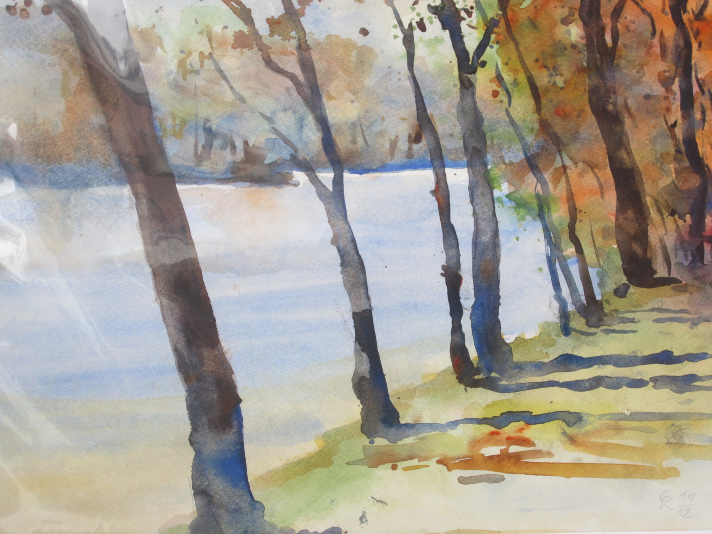 Stuttgart, Herbst am Bärensee, Aquarell