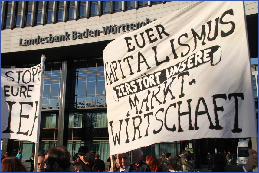 Stuttgart Occupy Bank -Plakat: Marktwirschaft 15.10.2011 +3Fotos