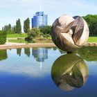 Stuttgart, unterer Killesbergpark, Wasserspiel Spiegelung