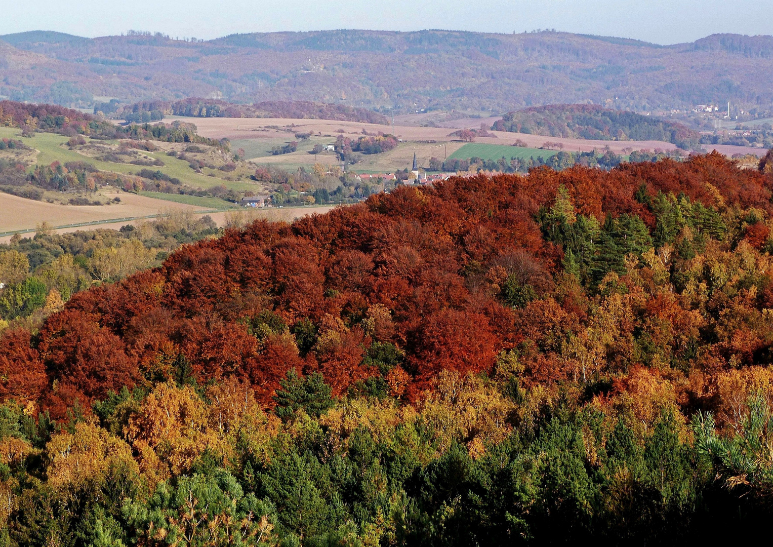 Südharz, Karst, Blick von den Sattelköpfen, Herbst