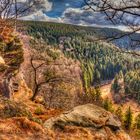 Südlicher Blick vom Vogeltoffelfelsen auf ein Stückchen Tal der Schwarzen Pockau (Schwarzwassertal)