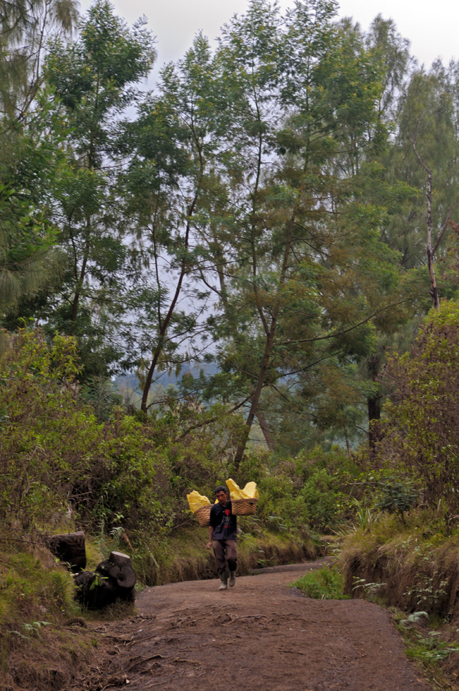 Sulfatstone carrier on his way down the Ijen mountain