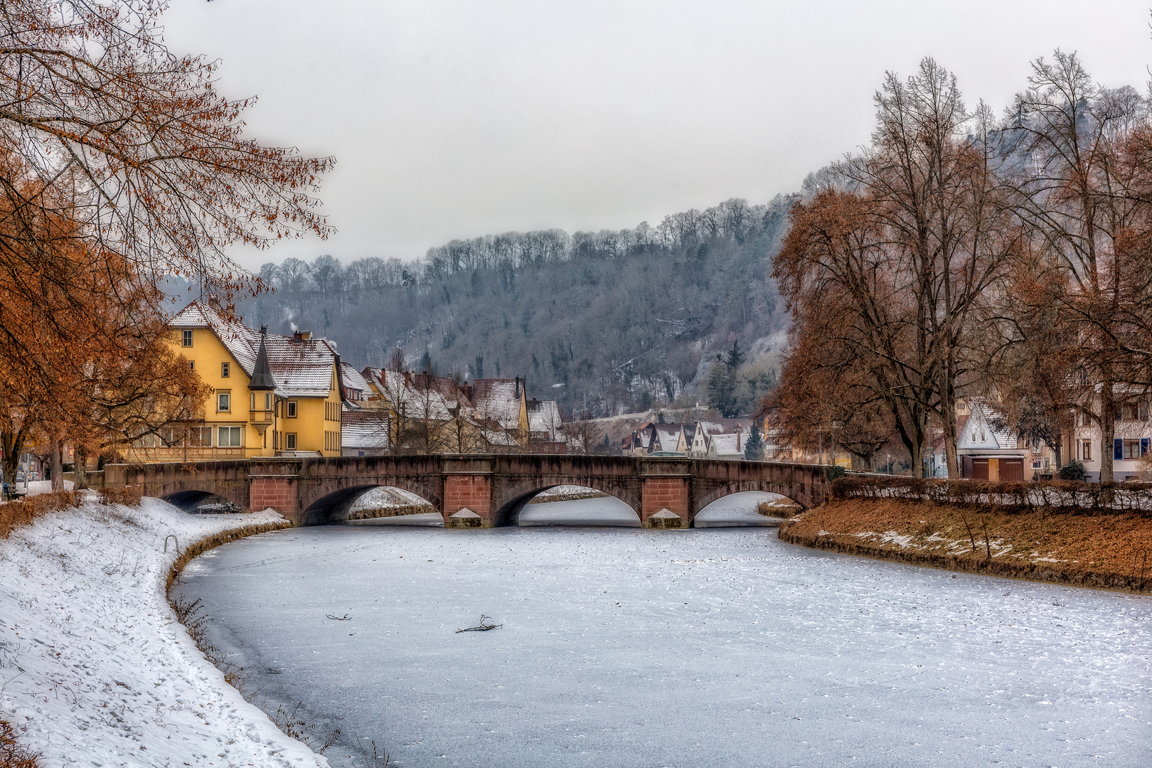 Sulz Der  Neckar  ist  zugefroren Foto Bild winter 