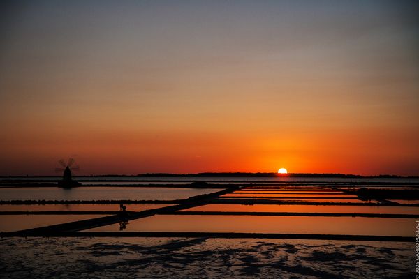 Summer sunset at the Marsala salt pans