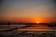 Summer sunset at the Marsala salt pans