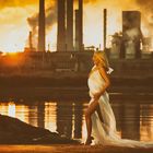 sun rise at the river Rhine (Industrieromantik; vintage style)