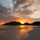 Sun rise over Praslins, Seychelles isands