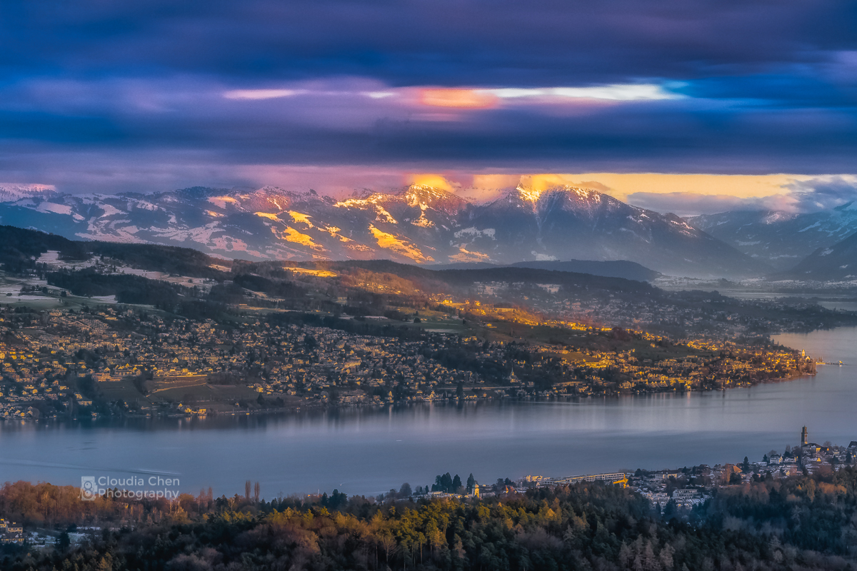 Sun sets on the other size of Zurich