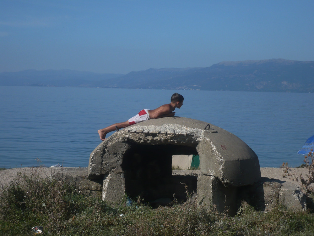 sunbath on a bunker in Pogradec, albania