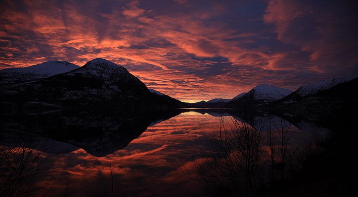 Sundown in western Norway on the darkest day of the year