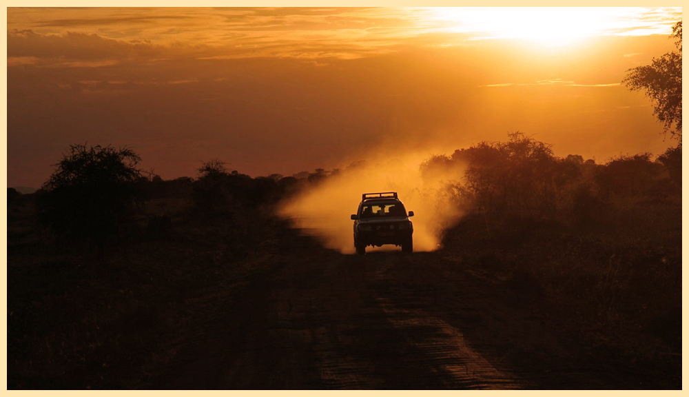 Sundowner on a dusty road