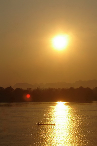 Sunrise at Kong River. Boader Thai - Laos.