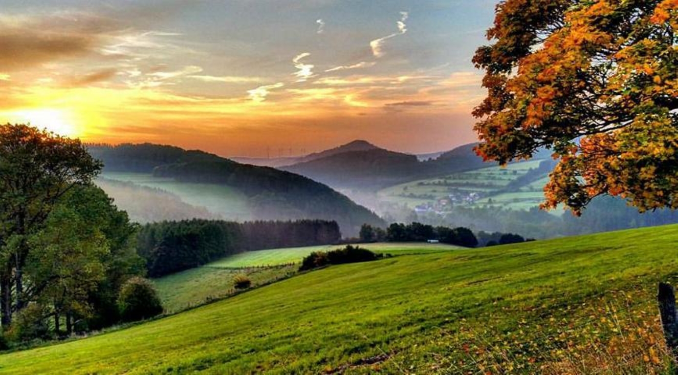 Sunrise over the Sauerland mountains