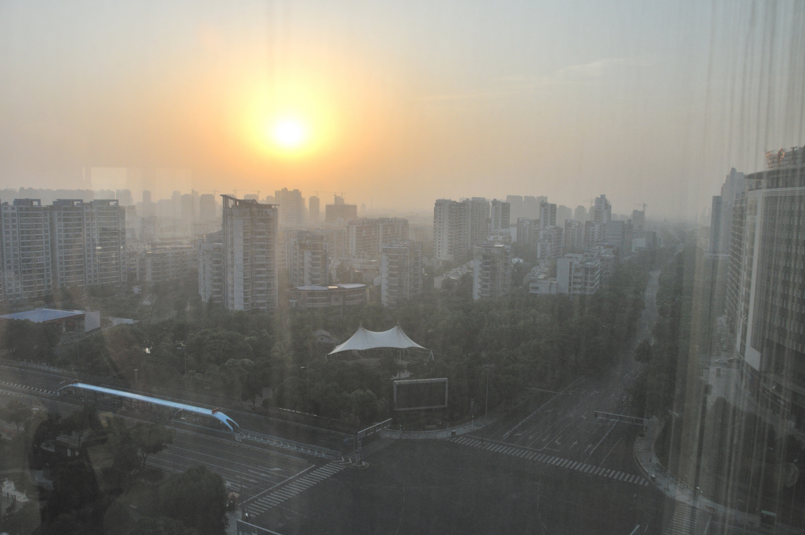 sunrise thru a dirty window