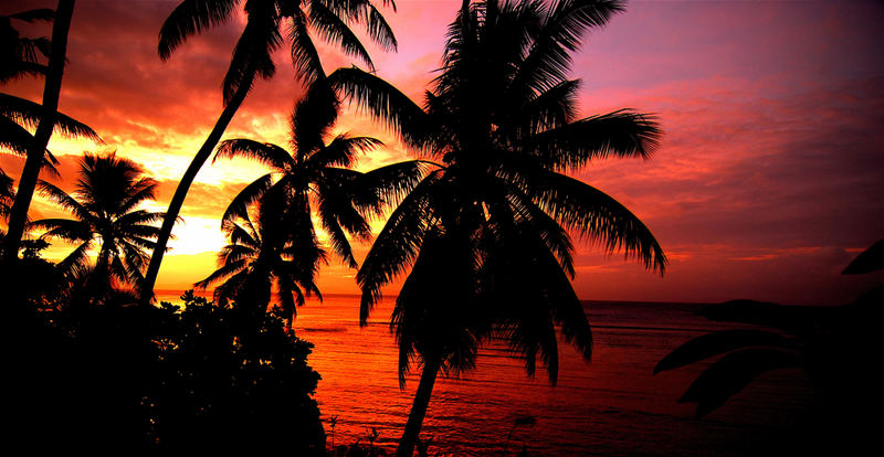 Sunset at 180. Meridian, Taveuni Island, Fiji