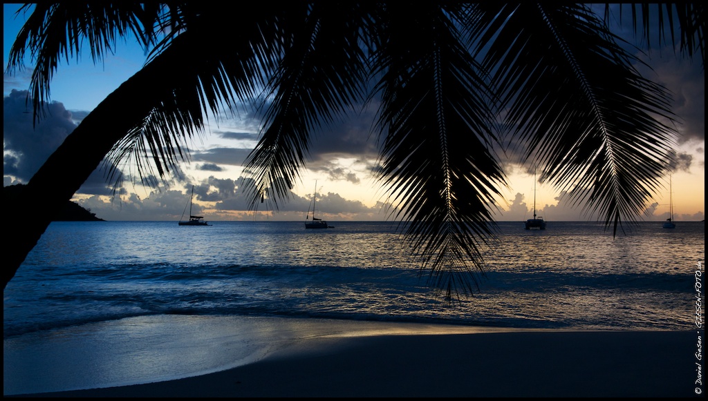 Sunset at Anse Lazio Beach on Praslin Island, Seychelles