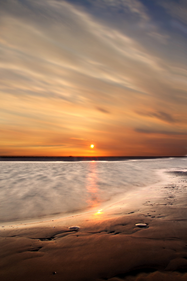 sunset at Blackpool beach uk