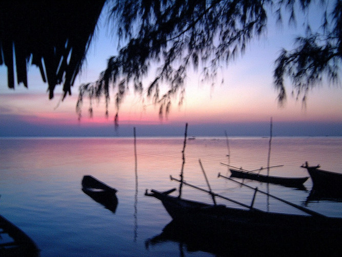 sunset at fishing village, cambodia