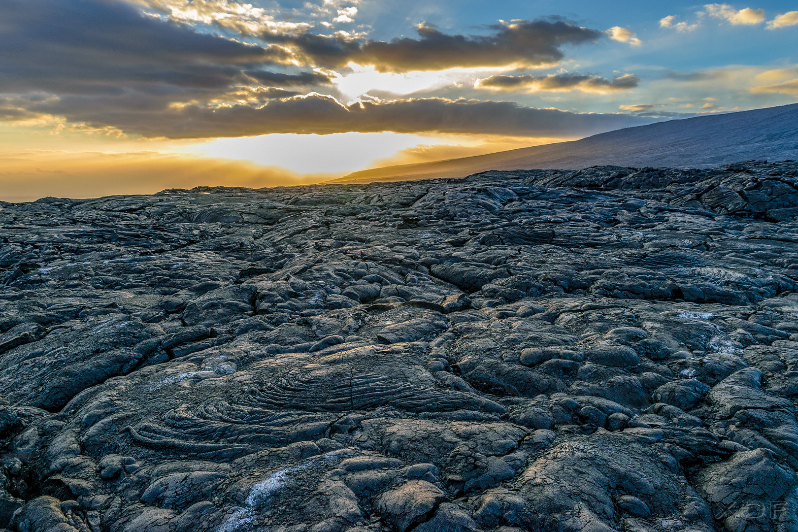 Sunset at Hawaii Volcanoes NP Lava Viewing Area