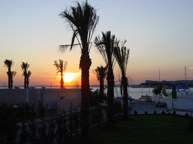 Sunset at Istanbul over Hagia Sophia and Blue Mosque