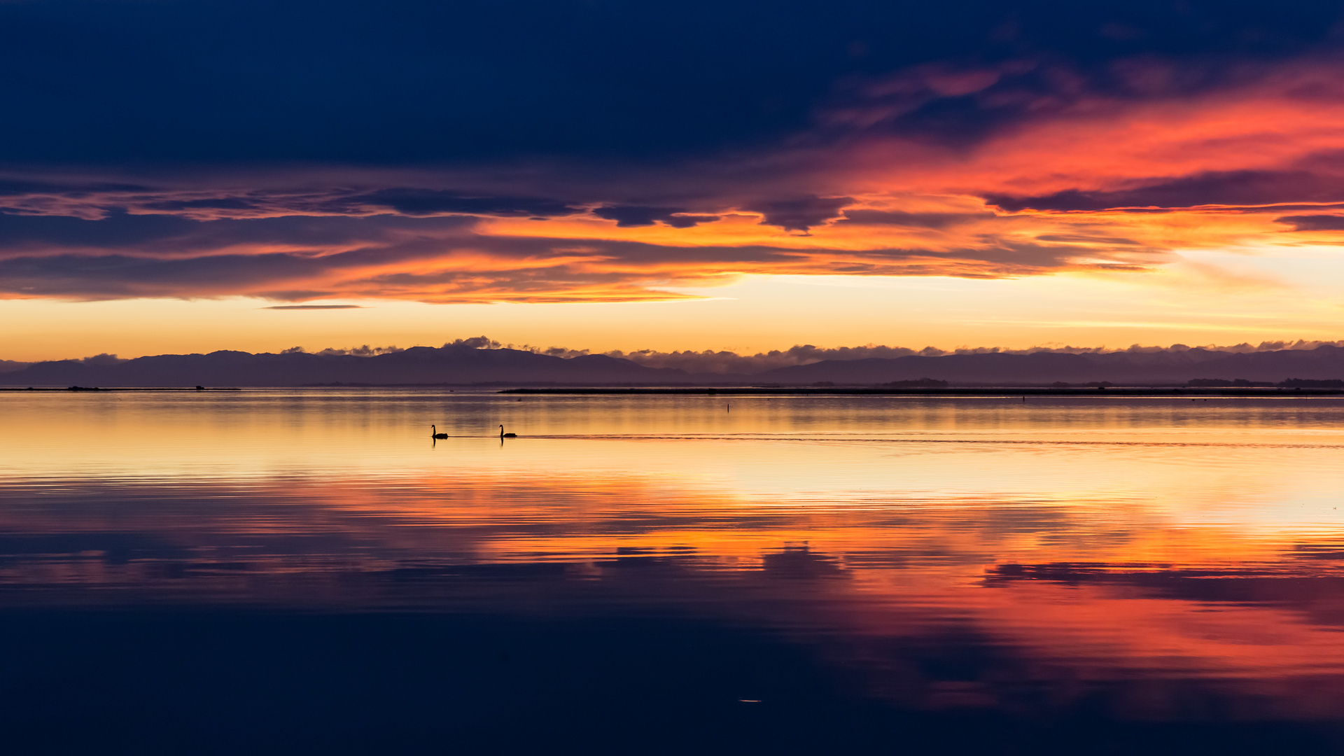 Sunset at Lake Ellesmere, Canterbury, New Zealand