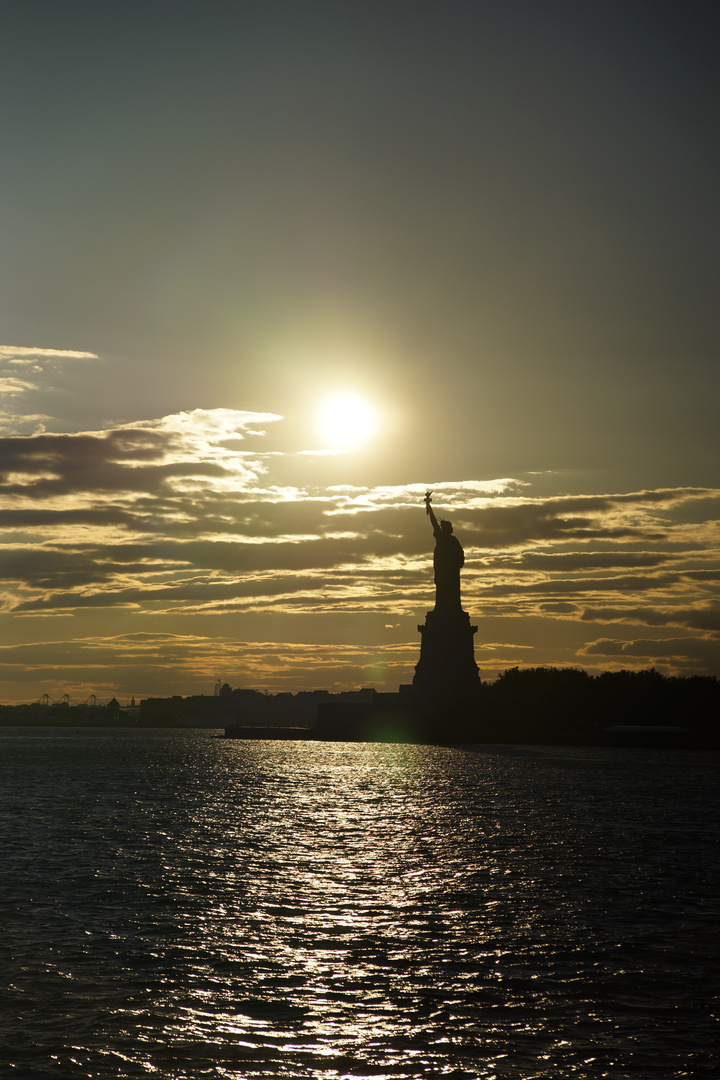 Sunset at Statue of Liberty