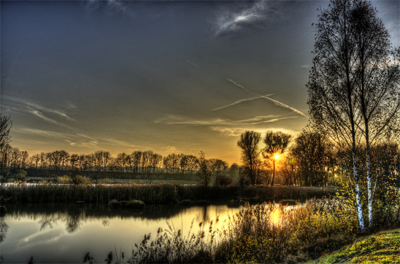 Sunset at the river Isen