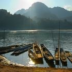 Sunset atmosphere at the river mouth Nam Ou into the Mekong