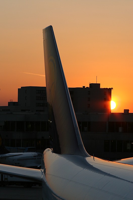 Sunset behind a wing