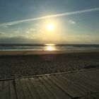 Sunset Caparica beach boardwalk