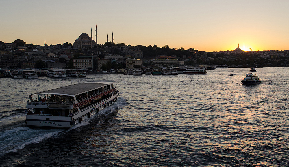 Sunset in Istanbul from Galata Bridge