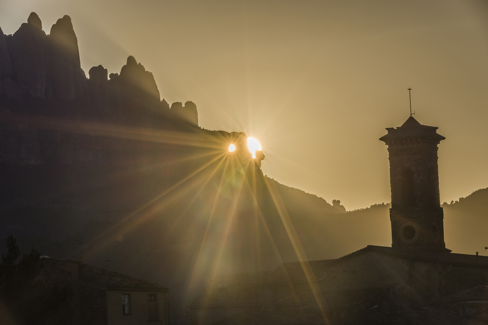 Sunset in Montserrat mountain natural park