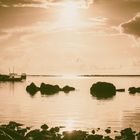 sunset in north of flic en flac sepia