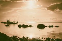 sunset in north of flic en flac sepia