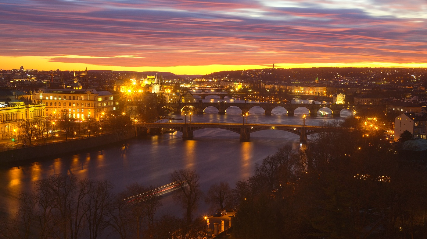 Sunset in Prague city