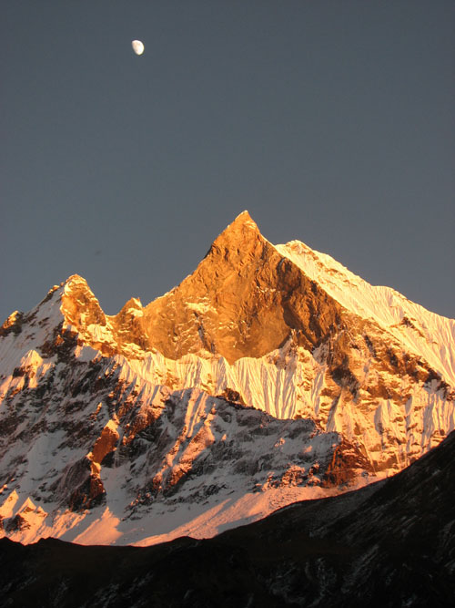 Sunset & Moon rise over Mt. Fishtail, Nepal.