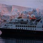 Sunset on a ship and on a glacier.